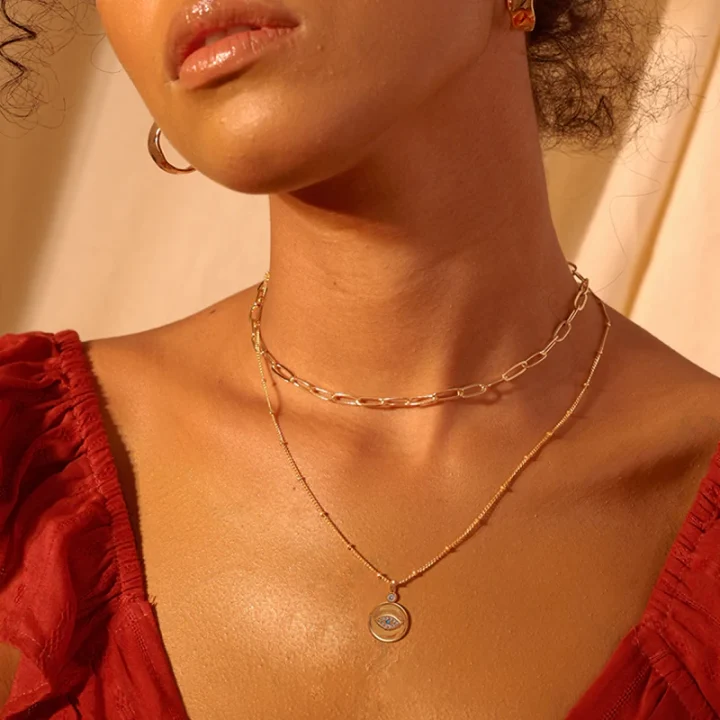 Fettero Evil Eye 14K Gold Plated Pendant Necklace