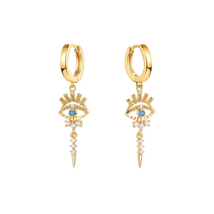 Fettero | Gold Plated Evil Eye Dangle Drop Hoop Earrings